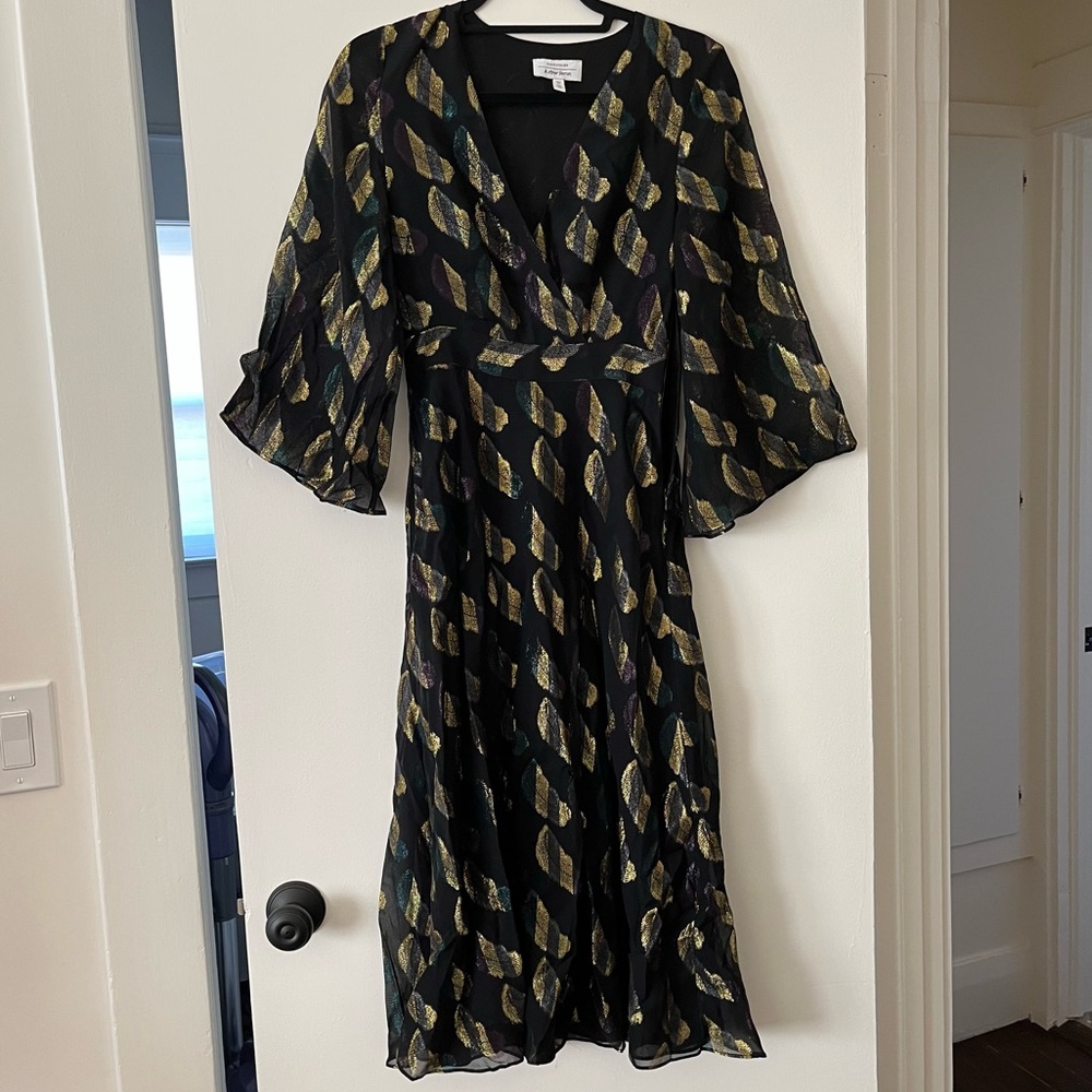& other stories Stockholm atelier - black metallic v dress - size 0 (EUR 32)